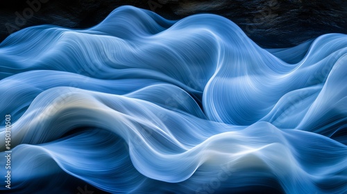 Abstract Blue and Cream Colored Waves in Overlapping Patterns with Sweeping Motion Made with Generative AI Technology