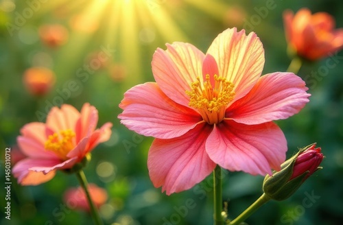 Vibrant pink flowers in sunlit garden