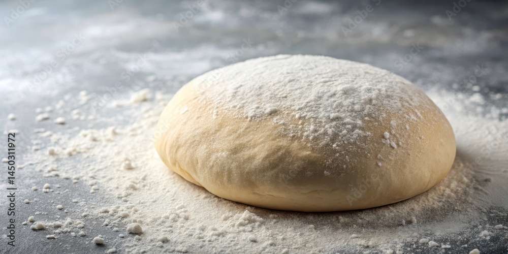Freshly made raw pizza dough on a lightly floured counter top, ready for shaping and baking, with visible yeast bubbles and a slightly sticky texture, pizza, breadmaking Freshly made raw pizza dough on a lightly floured counter top, ready for shaping and baking, with visible yeast bubbles and a slightly sticky texture, pizza, breadmaking