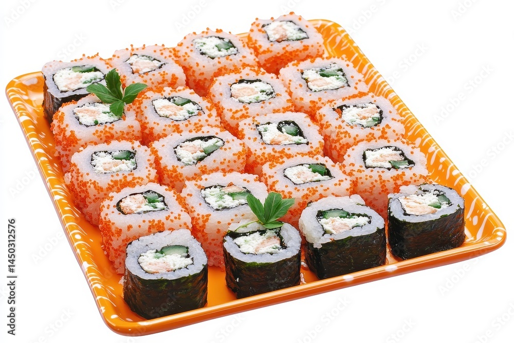 Colorful sushi platter featuring various rolls with vibrant toppings and fresh ingredients Colorful sushi platter featuring various rolls with vibrant toppings and fresh ingredients