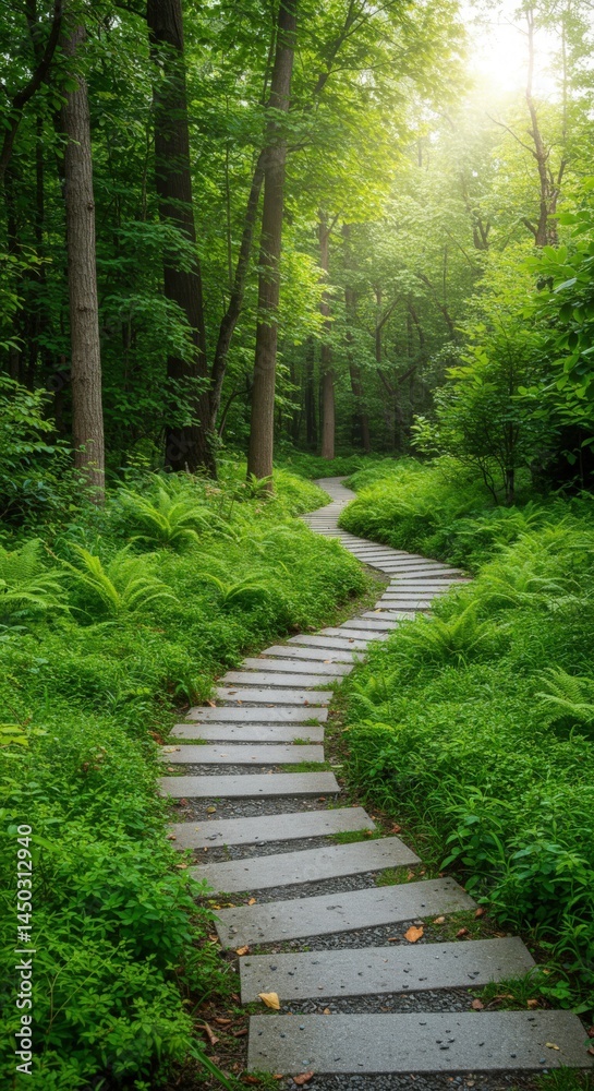 Obraz premium Stone Path Winding Through Green Forest Nature Journey