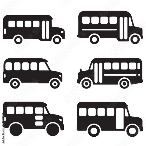 school bus icon outline coloring book page line art vector silhouettes set