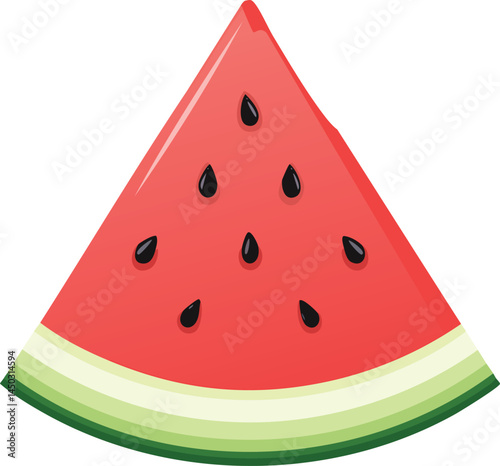 Fresh Watermelon Slice with Seeds, Isolated Vector Illustration, Juicy Summer Fruit, Vibrant Red and Green Healthy Snack, Seasonal Food Concept
