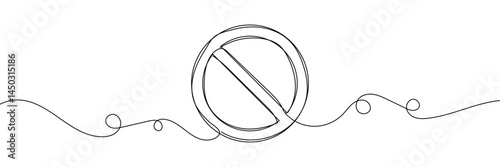 Linear prohibition continuous sign vector. Black stop sign drawn line. The no sign is a continuous line. Vector linear design ban .Vector Illustration .EPS 10 .