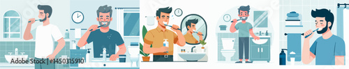 a man is brushing his teeth style vector flat design