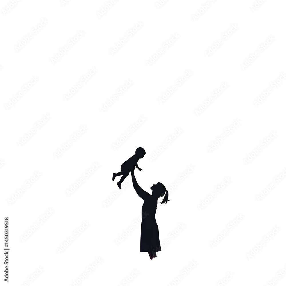 mother silhouette lifting child into the sky, simple gradient pastel background mother silhouette lifting child into the sky, simple gradient pastel background
