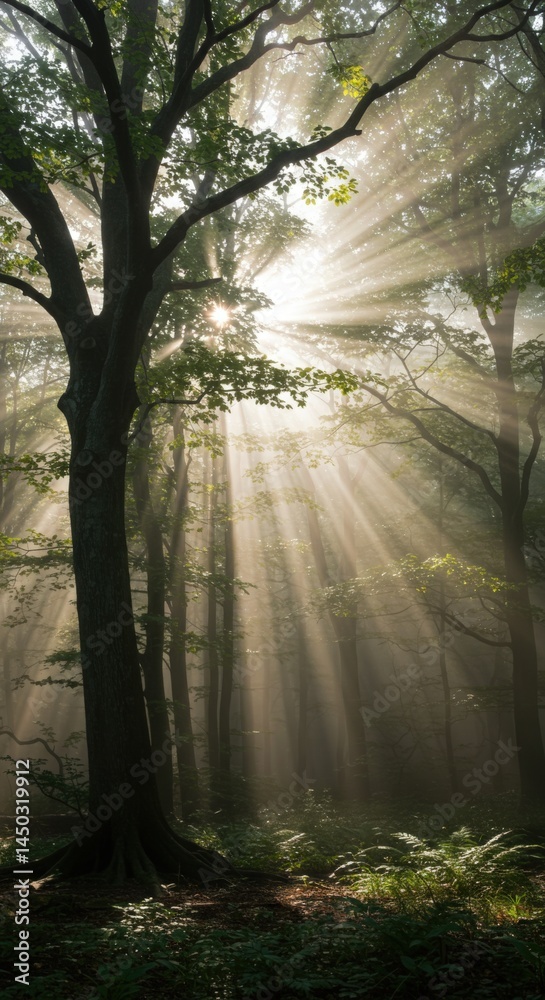 Obraz premium Misty Forest Sunbeams Forest Conservation Ambience