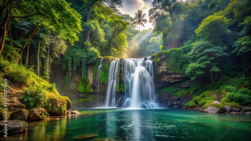 waterfall in dense forest, scenic view, forest landscape waterfall in dense forest, scenic view, forest landscape