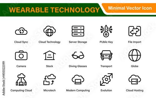 Wearable Technology Icons – Minimal Outline Vector Set for Smart Gadgets, Fitness Trackers, Smartwatches and AR Devices – Line Illustration Pack