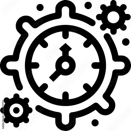 Clock with gears icon, time management and productivity symbol illustration