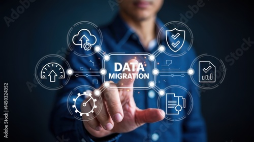 A person interacting with a data migration interface.