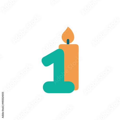 Number 1 Candle Icon Celebrating Birthday Against White Background  