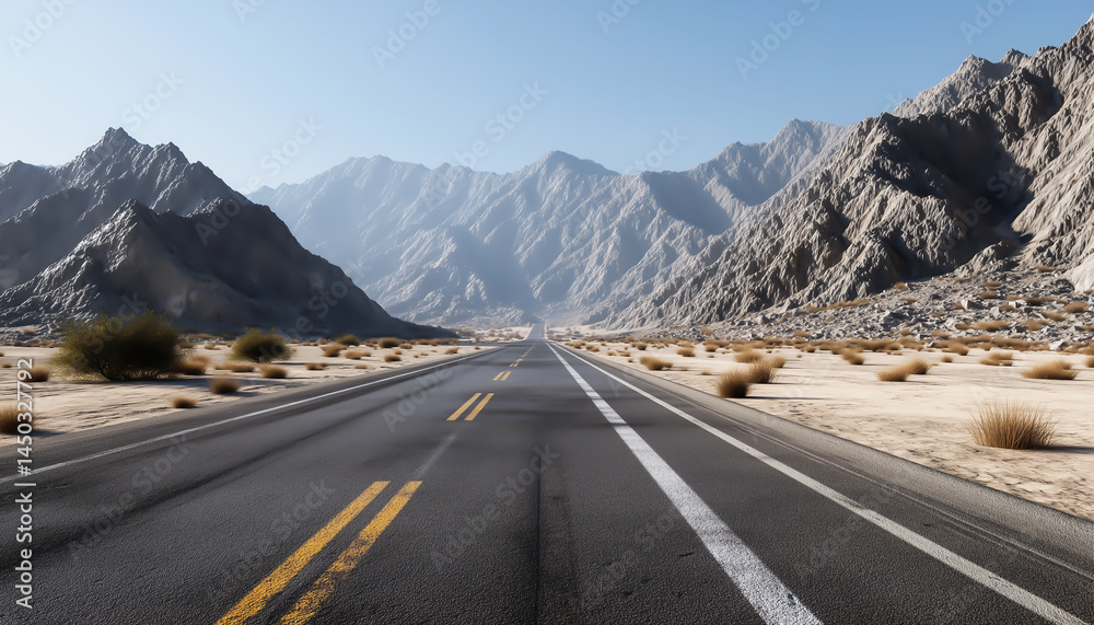 Fototapeta premium Long highway vanishing into the desert. Generative AI.