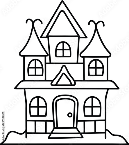 Gloomy Victorian House Vector: Eerie Halloween Line Art