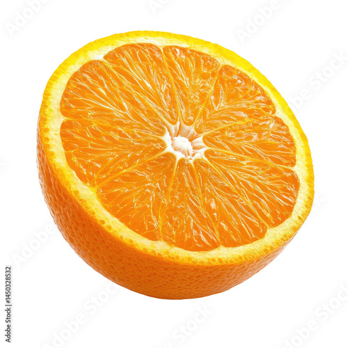 Close-up of a juicy orange slice, showcasing vibrant segments and a central pith
