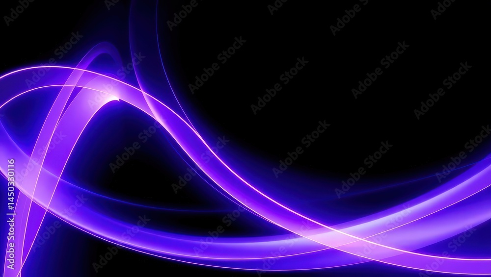 Naklejka premium Glowing purple abstract waves on black background