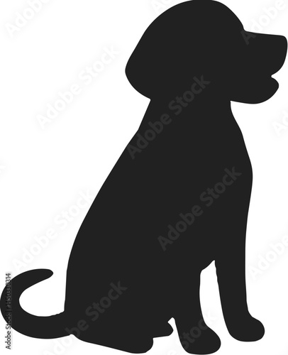 Silhouette of a Dog Sitting Against a White Background  