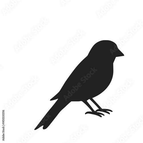 Black Silhouette of a Bird Sitting Against a White Background  