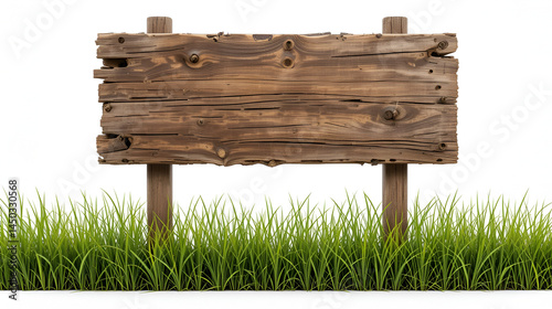 Rustic wooden signboard with lush grass below, set against a bright white surface, captured in ultra HD quality.