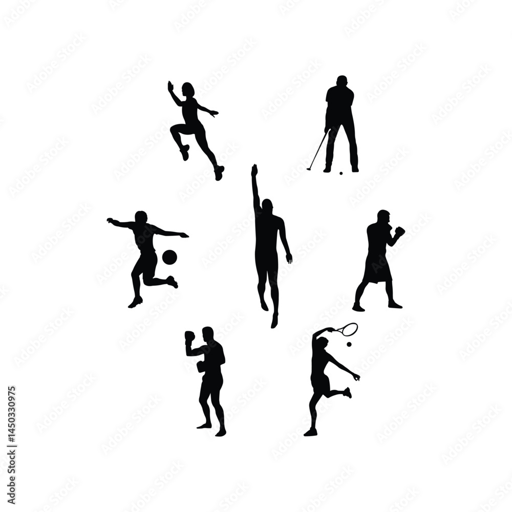 Naklejka premium Set of sports player silhouettes in dynamic poses