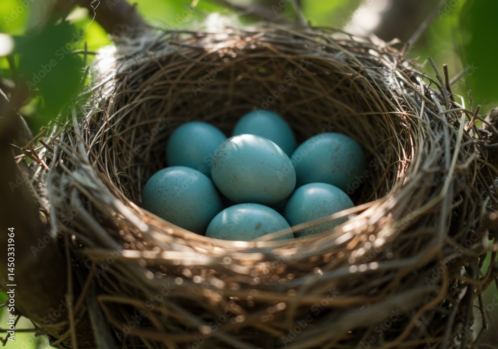 Bird Nest with Blue Eggs Symbolizing New Life Nature Bird Nest with Blue Eggs Symbolizing New Life Nature