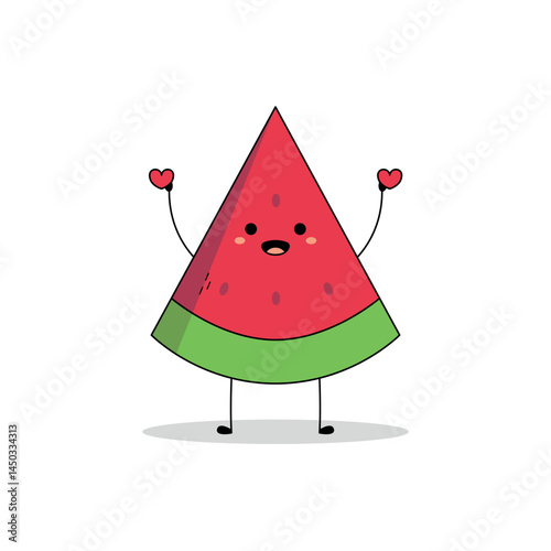 Cute watermelon fruit slice cartoon character spreading love doodle