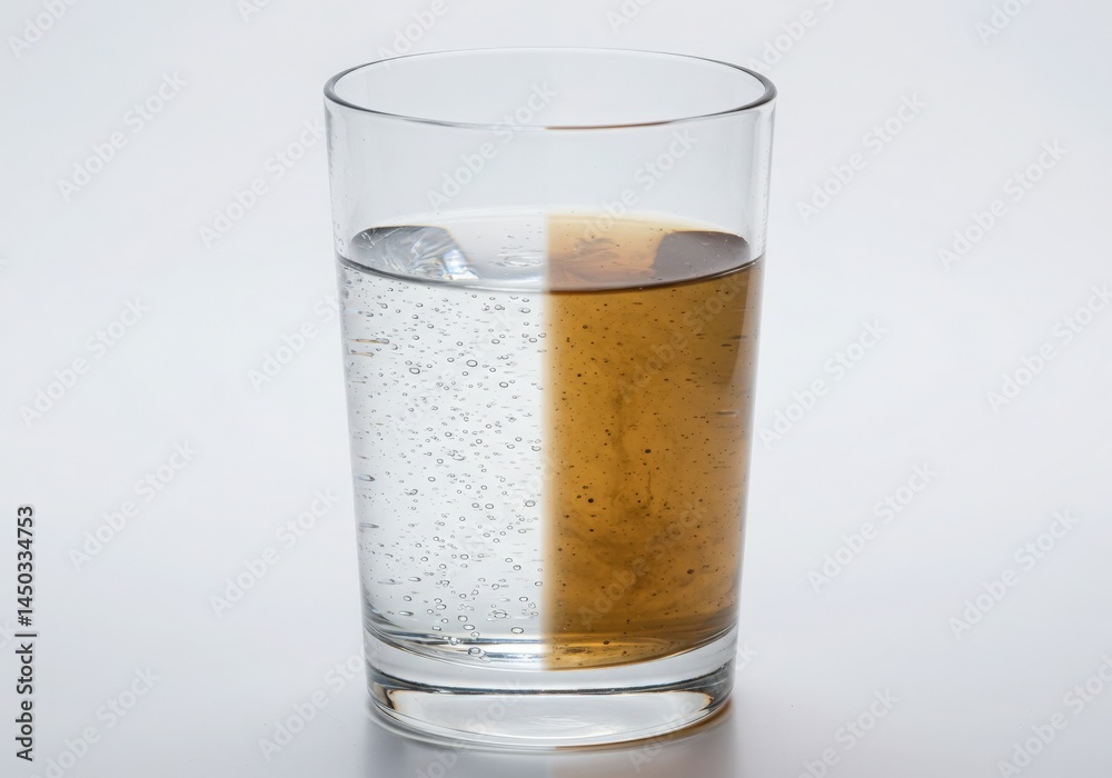 Split Glass Showing Dirty vs Clean Water Pollution Contrast Split Glass Showing Dirty vs Clean Water Pollution Contrast