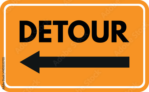 Detour left arrow sign isolated on white background . Orange detour left sign . Vector illustration