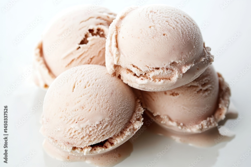 Creamy pink ice cream scoops stacked on a reflective surface, evoking a summer treat Creamy pink ice cream scoops stacked on a reflective surface, evoking a summer treat