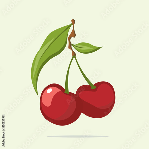 vector flat design red cherries on a branch with shadow
