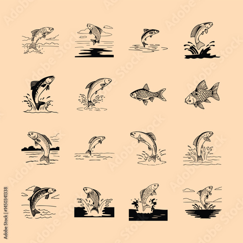 Red mullet fish design, labeled line and fill art vector illustration.