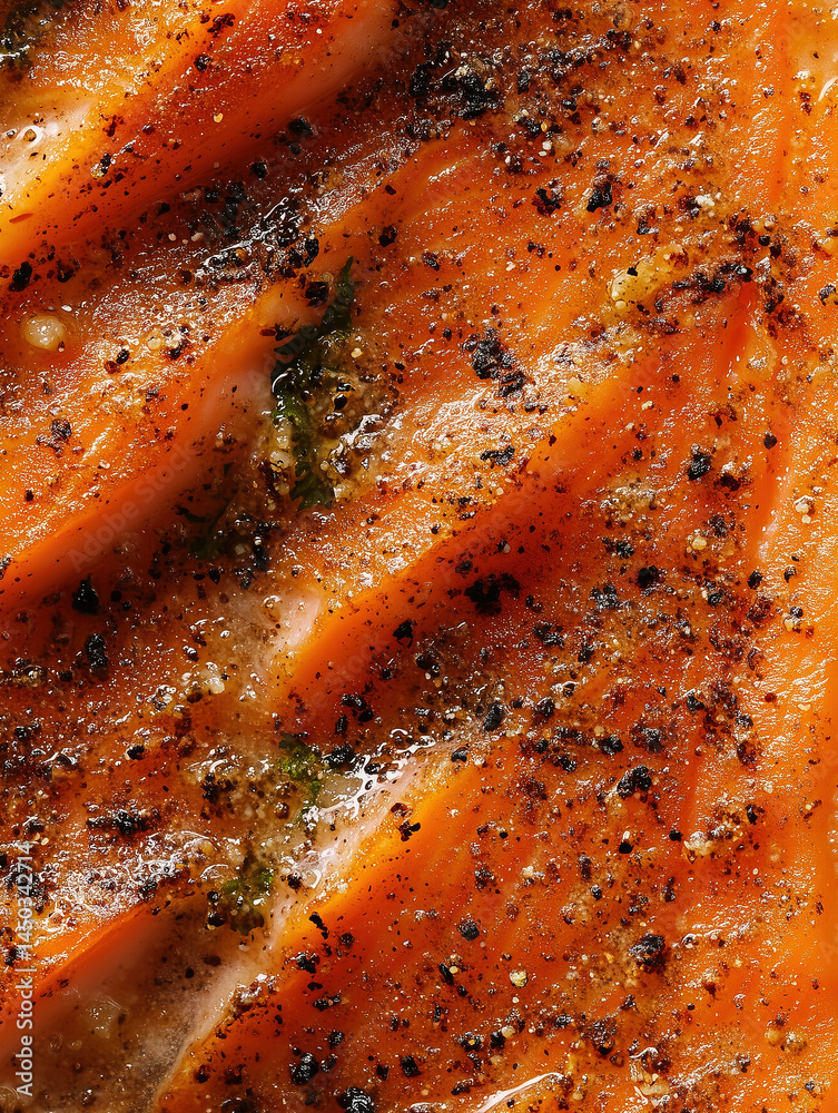 a grilled salmon fillet, a macro and full-frame texture shot, close-up texture, top view a grilled salmon fillet, a macro and full-frame texture shot, close-up texture, top view