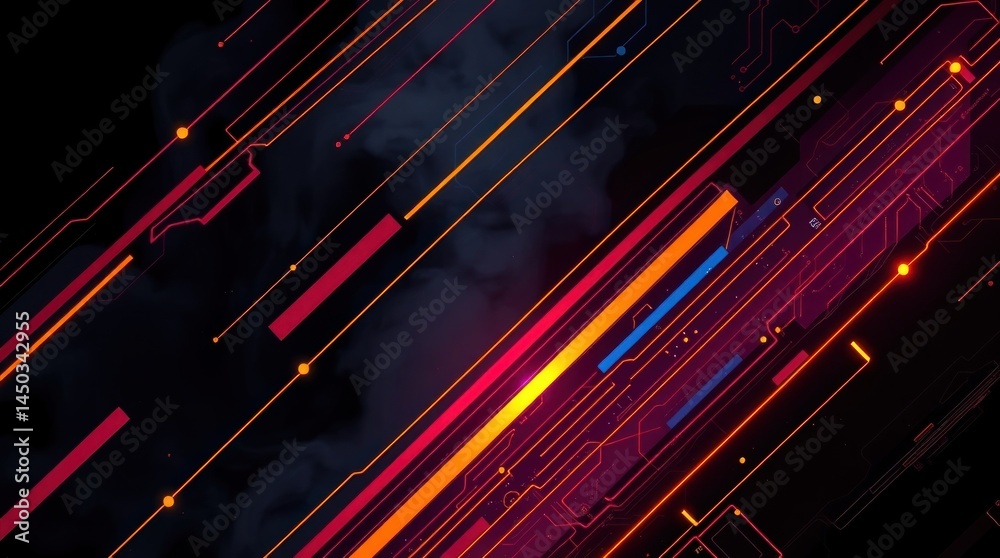 Fototapeta premium Abstract digital art with glowing lines and dark background