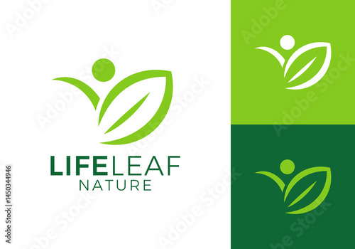 happy people with leaf nature logo vector design concept