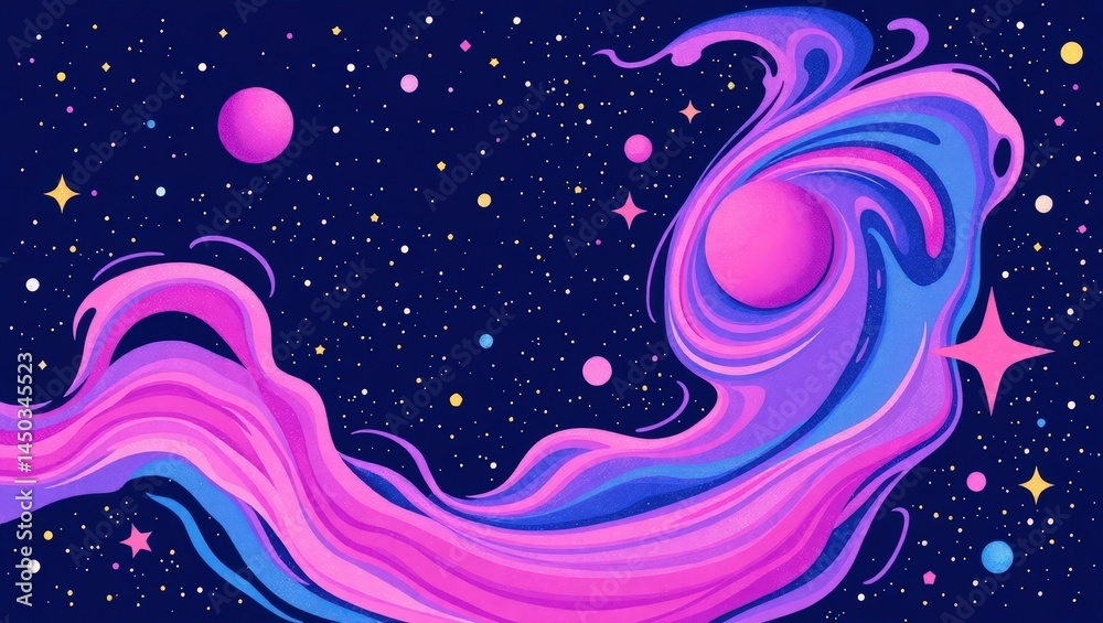 Fototapeta premium Cosmic swirl of vibrant pink and blue nebulae across a starry backdrop