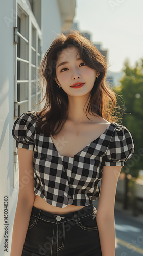 체크무늬 블라우스 패션의 한국 여성 Free Download 체크무늬 블라우스 패션의 한국 여성 - GFXLoad