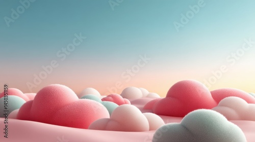 Pastel Fluffy Cloudscape: Dreamy 3D Render, Background Image