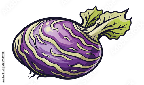 Vibrant cartoon illustration of a kohlrabi vegetable