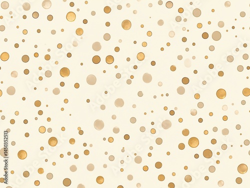 Seamless festive pattern background featuring scattered gold foil confetti dots of various sizes on a light cream textured paper surface. 