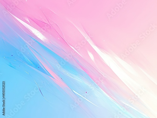 Abstract background featuring flowing, iridescent translucent waves in pastel pink and light blue, resembling silk, glass, or ethereal light. 