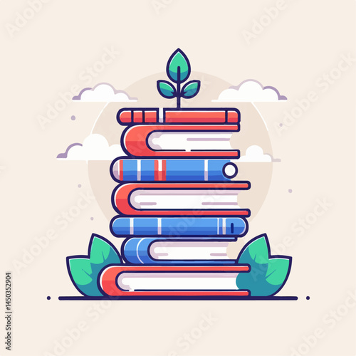 Cartoon illustration of stack of books