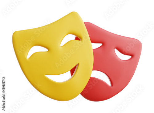 Vibrant 3D Theater Masks with Sad and Happy Expressions for Arts, Drama, and Performance Culture