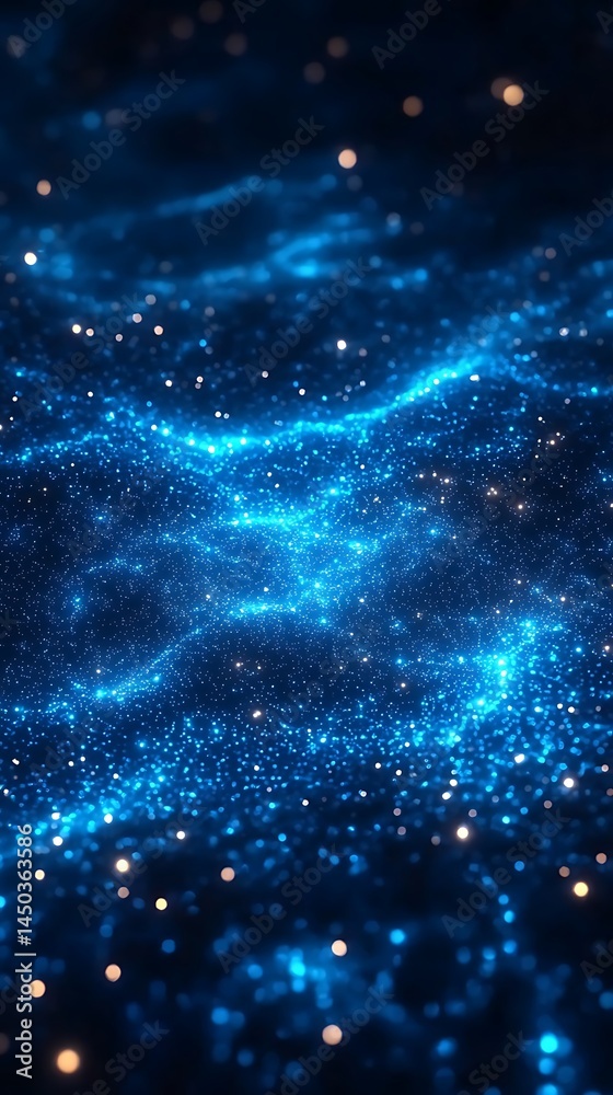 Glowing blue particles, cosmic energy Glowing blue particles, cosmic energy