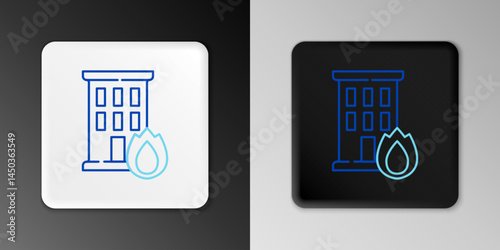 Line Fire in burning house icon isolated on grey background. Insurance concept. Security, safety, protection, protect concept. Colorful outline concept. Vector
