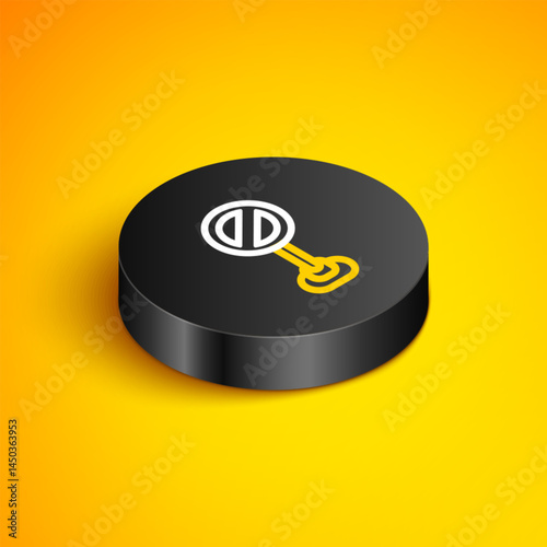 Isometric line Stop sign icon isolated on yellow background. Traffic regulatory warning stop symbol. Black circle button. Vector