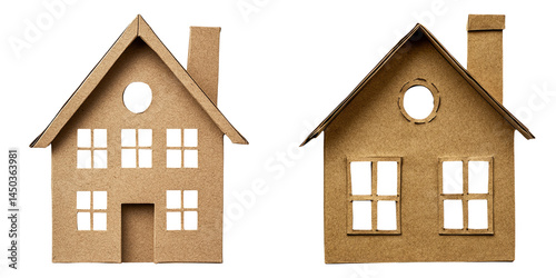 Craft-style paper houses in folded brown paper isolated on white PNG image perfect for real estate visuals or eco-living concepts