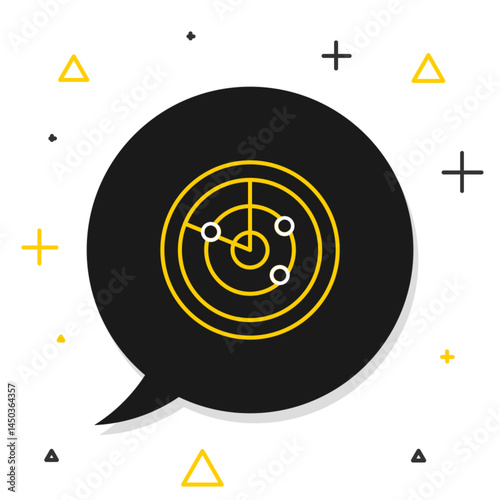 Line Radar with targets on monitor in searching icon isolated on white background. Search system. Navy sonar. Colorful outline concept. Vector
