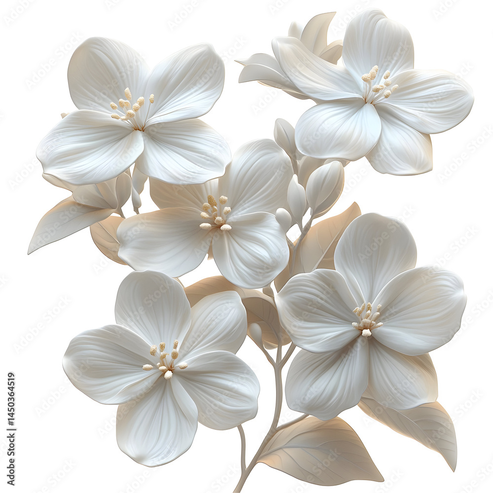 Fototapeta premium Elegant 3D White Flowers Illustration