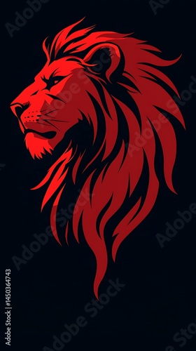 Fiery red lion head profile, stylized mane photo
