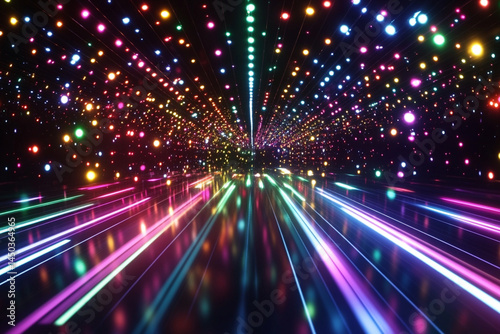 Abstract multicolored light flashes creating a dance floor and movement feel